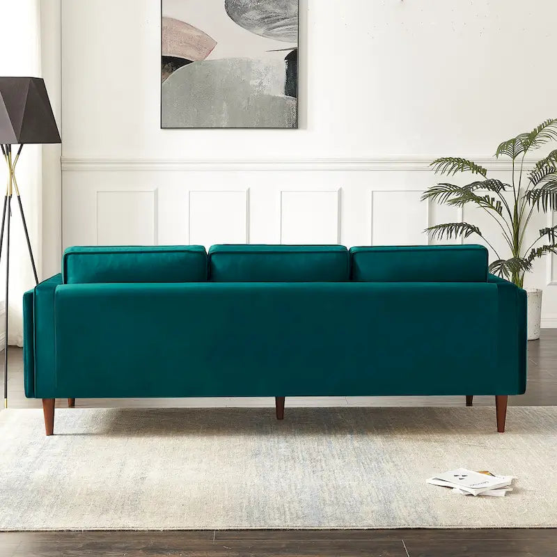Teal Velvet Sofa with Square Arms