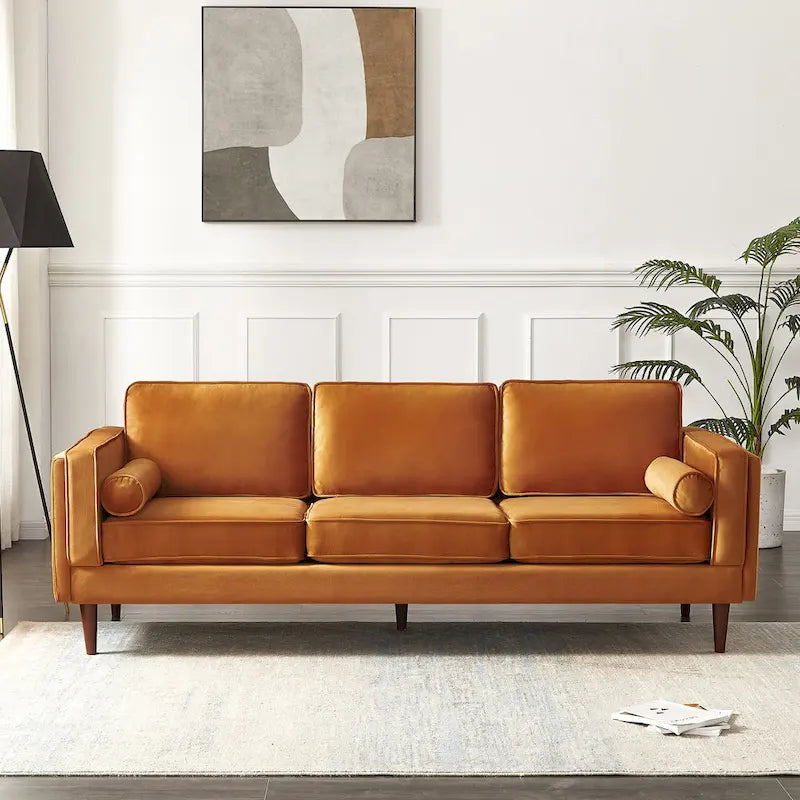 Teal Velvet Sofa with Square Arms