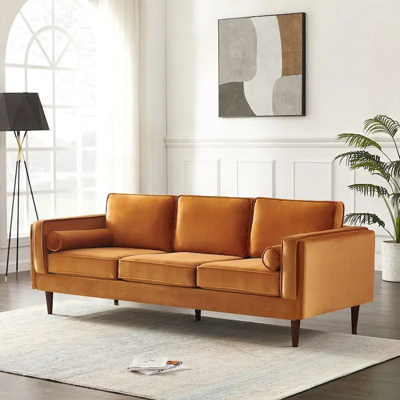 Teal Velvet Sofa with Square Arms
