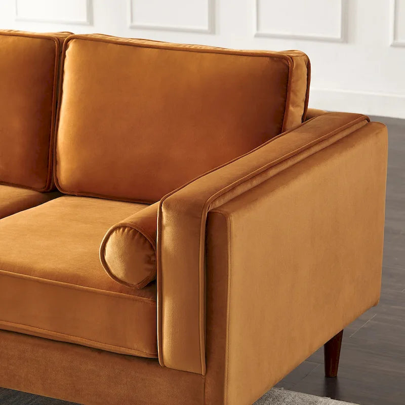 Teal Velvet Sofa with Square Arms