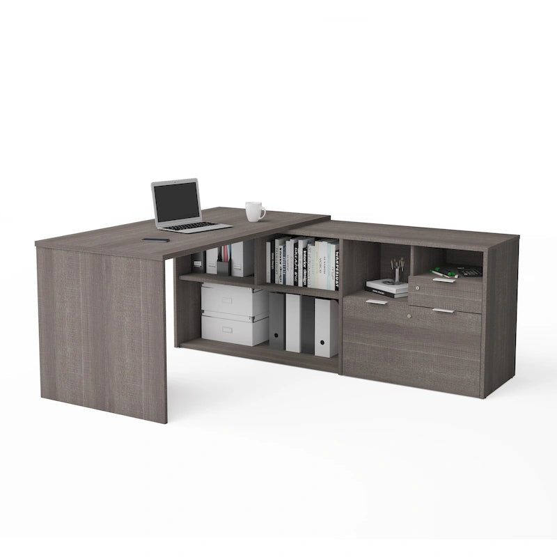 L-Shaped Desk with 2 Drawers and Storage Compartments