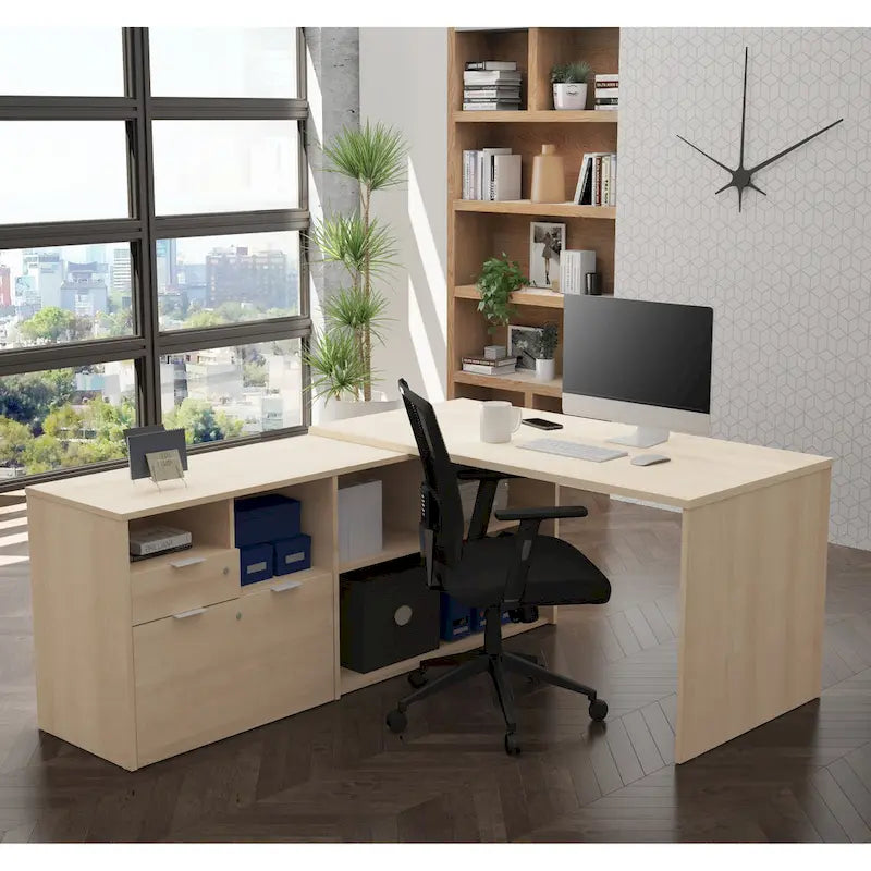 L-Shaped Desk with 2 Drawers and Storage Compartments
