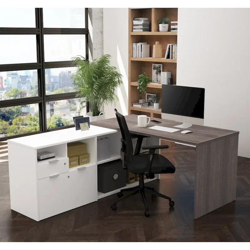 L-Shaped Desk with 2 Drawers and Storage Compartments