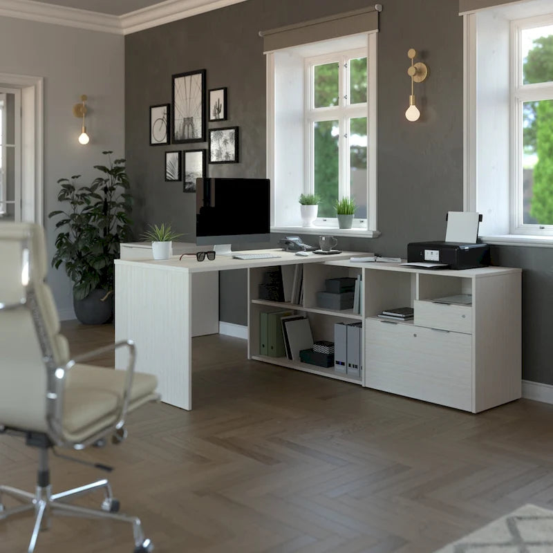L-Shaped Desk with 2 Drawers and Storage Compartments