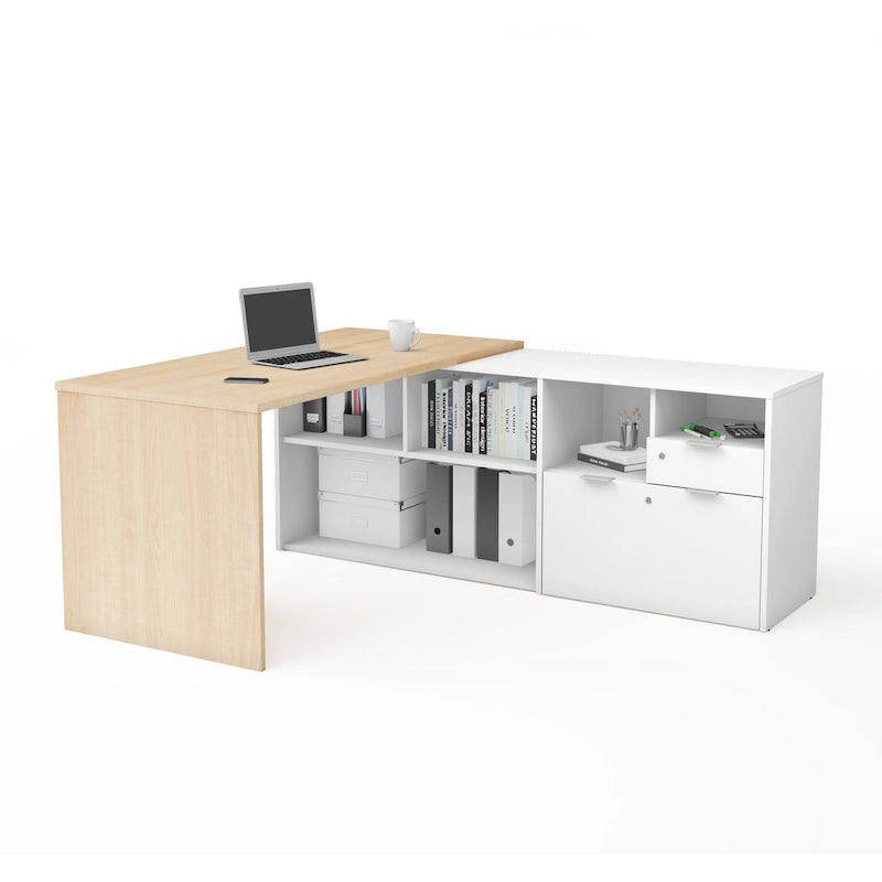 L-Shaped Desk with 2 Drawers and Storage Compartments
