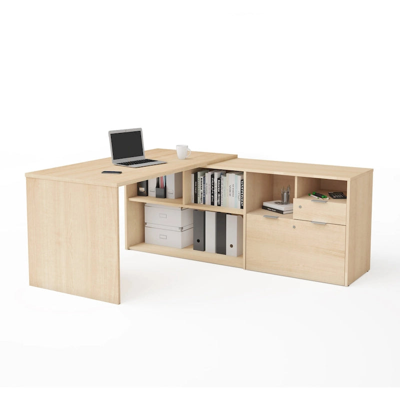 L-Shaped Desk with 2 Drawers and Storage Compartments