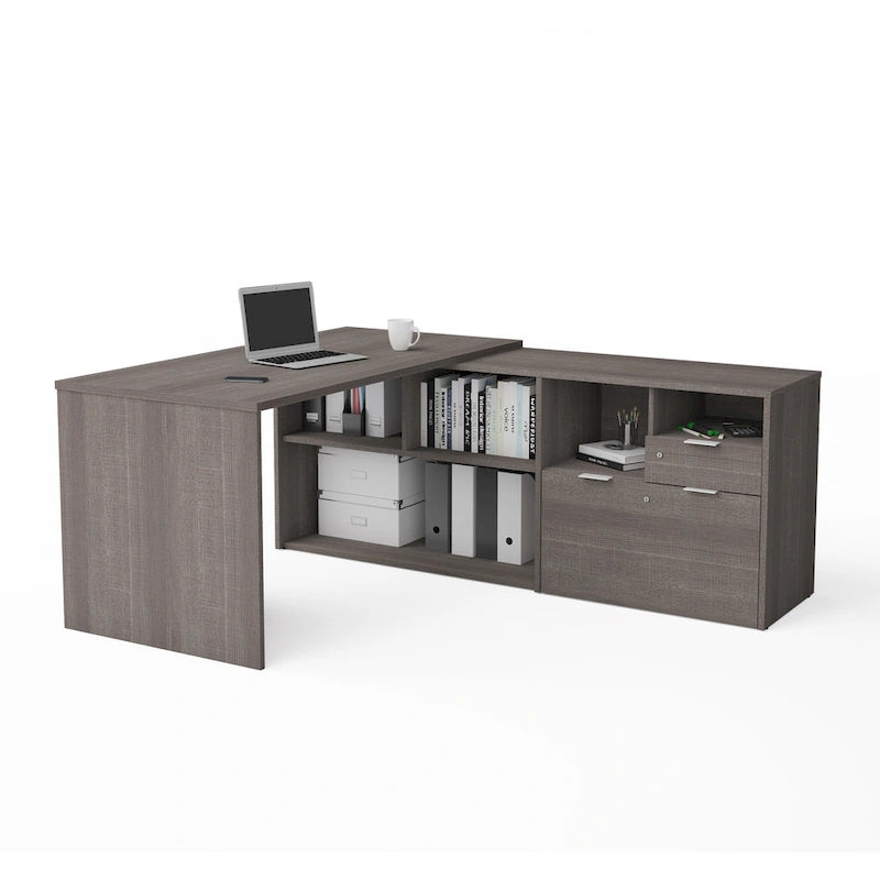 L-Shaped Desk with 2 Drawers and Storage Compartments
