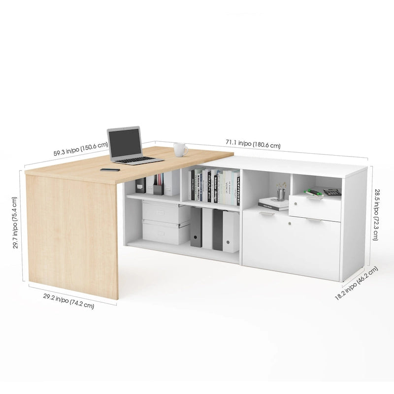 L-Shaped Desk with 2 Drawers and Storage Compartments