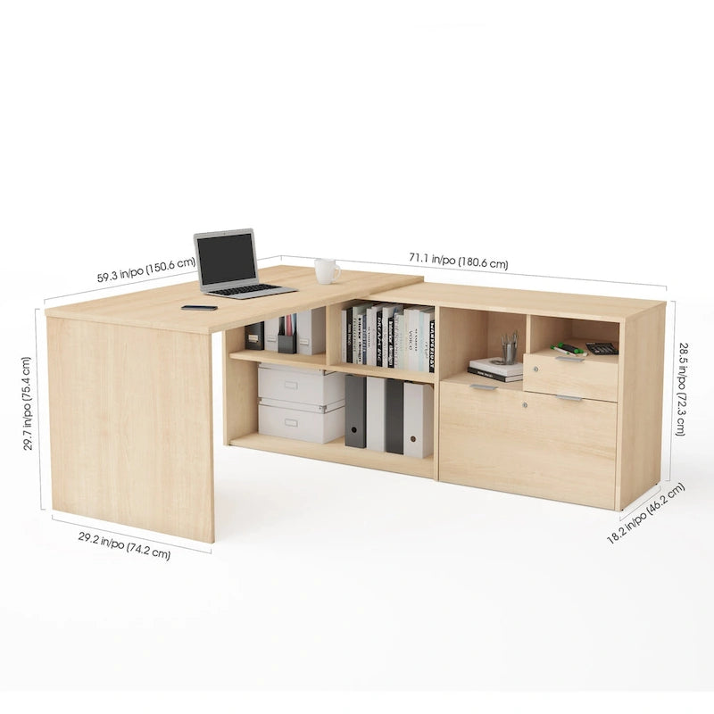 L-Shaped Desk with 2 Drawers and Storage Compartments