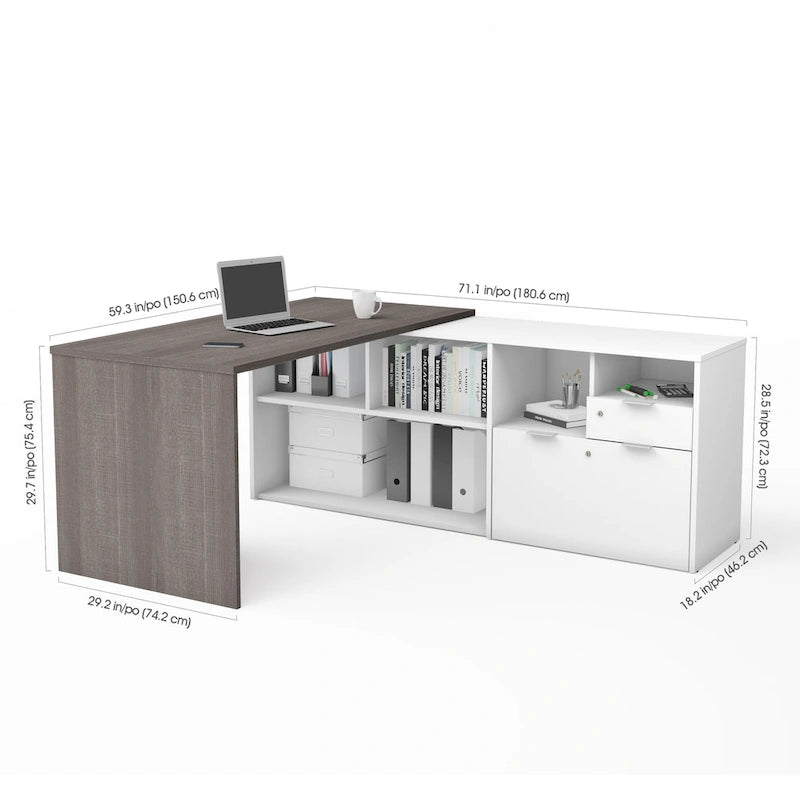 L-Shaped Desk with 2 Drawers and Storage Compartments