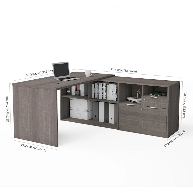 L-Shaped Desk with 2 Drawers and Storage Compartments