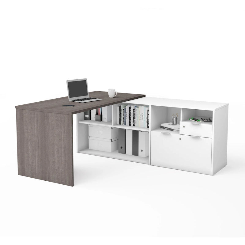 L-Shaped Desk with 2 Drawers and Storage Compartments