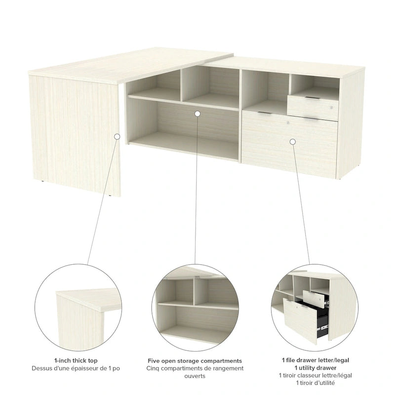 L-Shaped Desk with 2 Drawers and Storage Compartments
