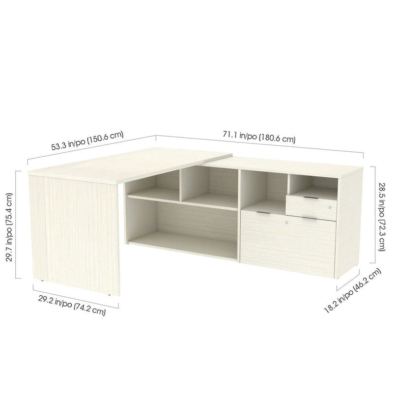 L-Shaped Desk with 2 Drawers and Storage Compartments