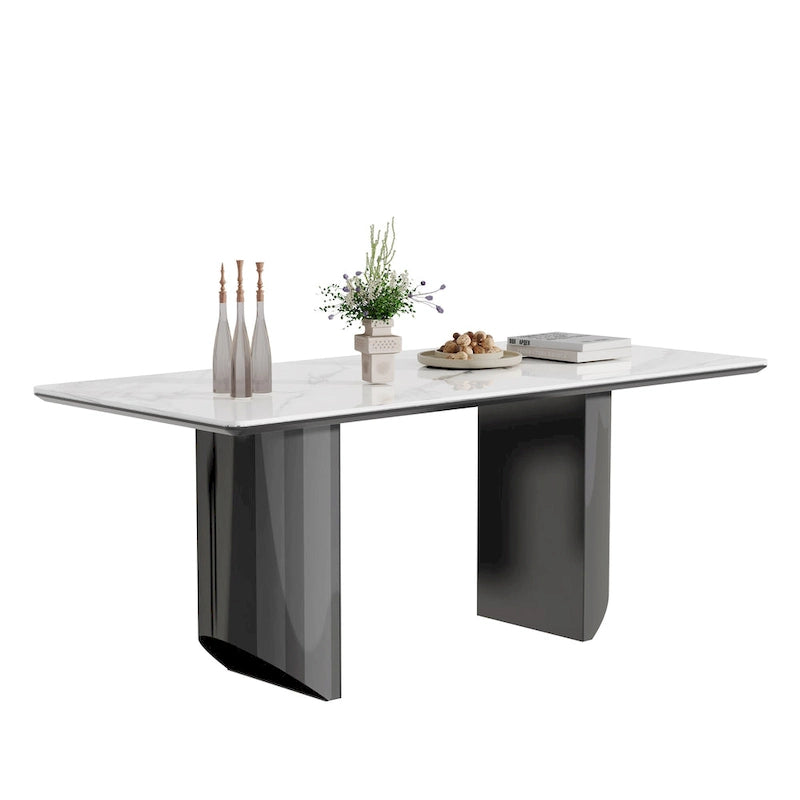Dining Table with Sintered Stone Composite Glass Top and Stainless Steel Base
