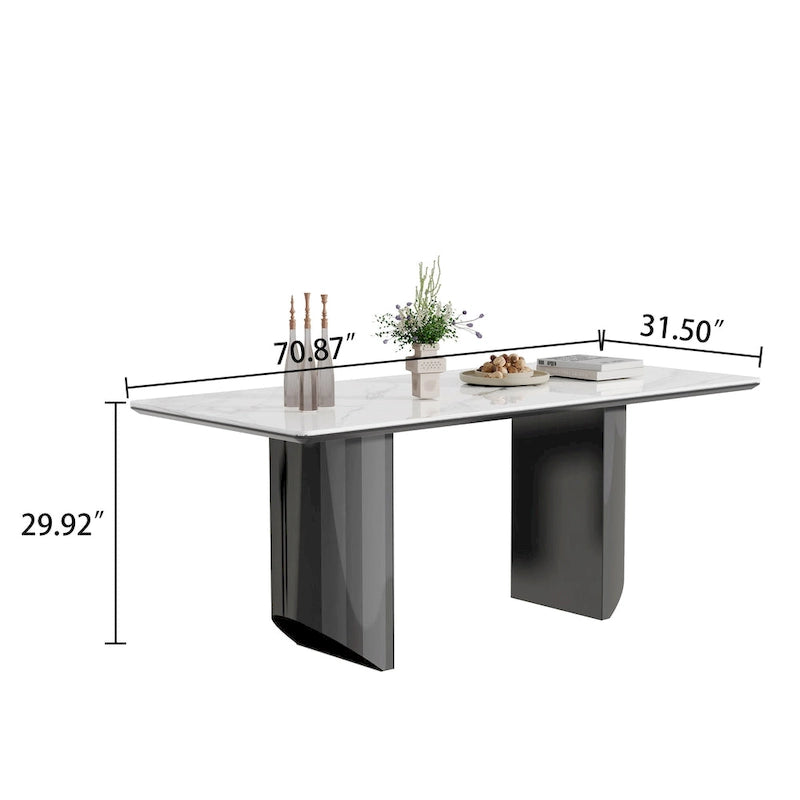Dining Table with Sintered Stone Composite Glass Top and Stainless Steel Base