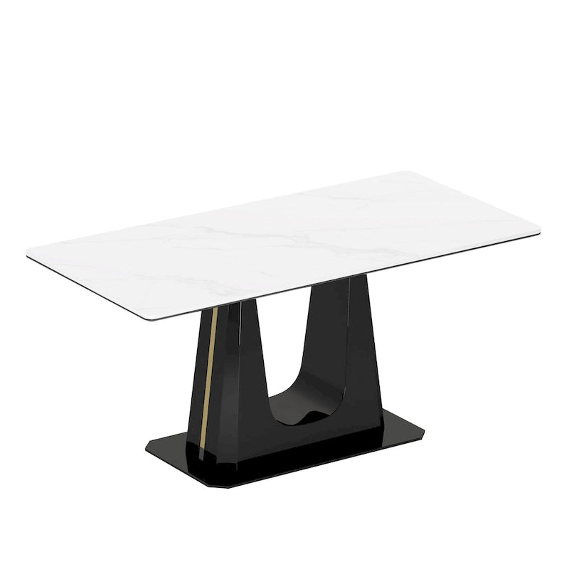 Dining Table with Sintered Stone Composite Glass Top and Stainless Steel Base