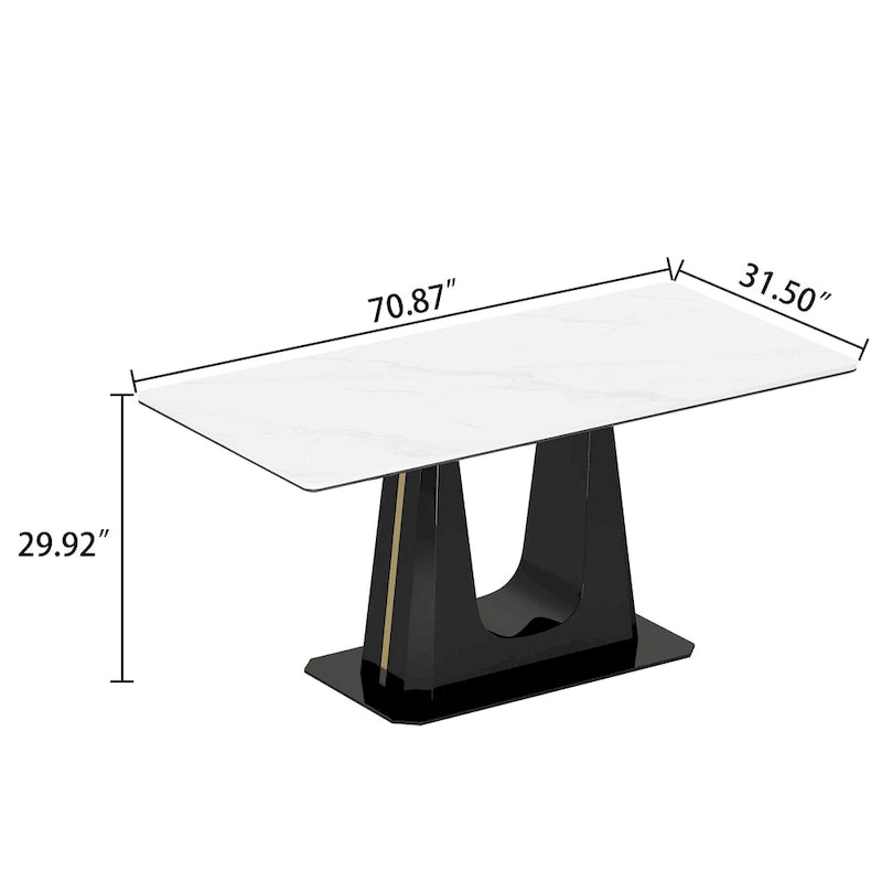 Dining Table with Sintered Stone Composite Glass Top and Stainless Steel Base