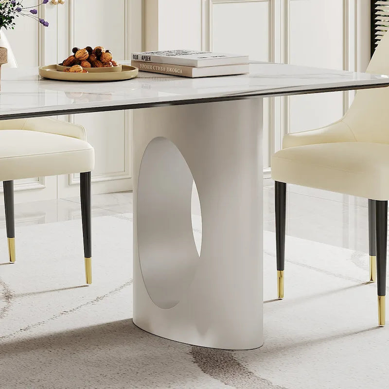 Dining Table with Sintered Stone Composite Glass Top and Stainless Steel Base
