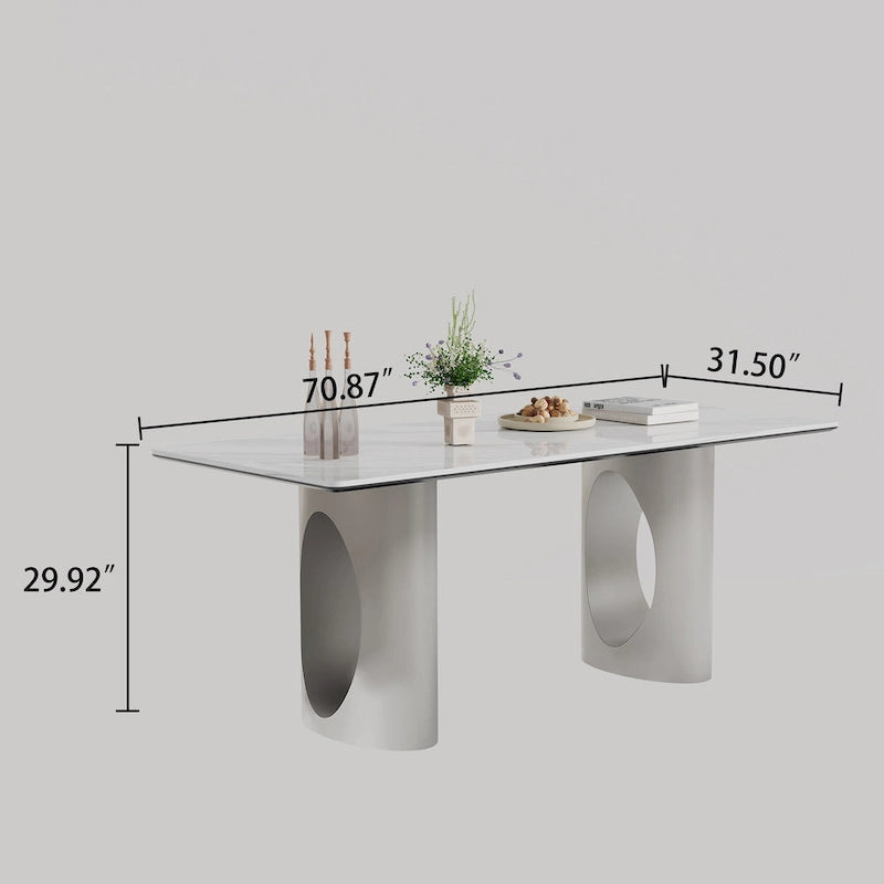 Dining Table with Sintered Stone Composite Glass Top and Stainless Steel Base