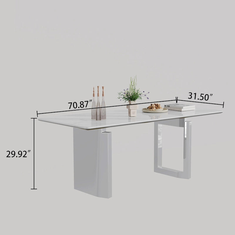 Dining Table with Sintered Stone Composite Glass Top and Stainless Steel Base