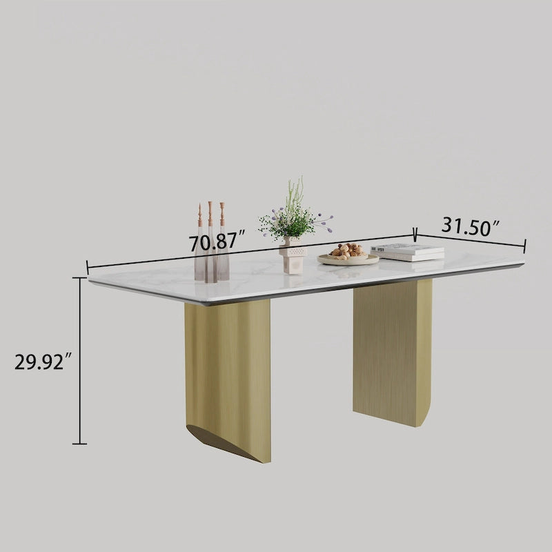 Dining Table with Sintered Stone Composite Glass Top and Stainless Steel Base