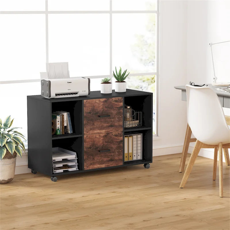 File Cabinet with 2 Drawers and 4 Open Shelves