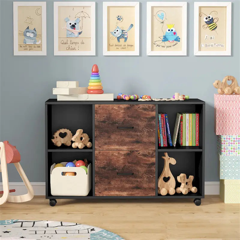 File Cabinet with 2 Drawers and 4 Open Shelves