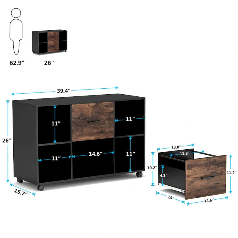 File Cabinet with 2 Drawers and 4 Open Shelves