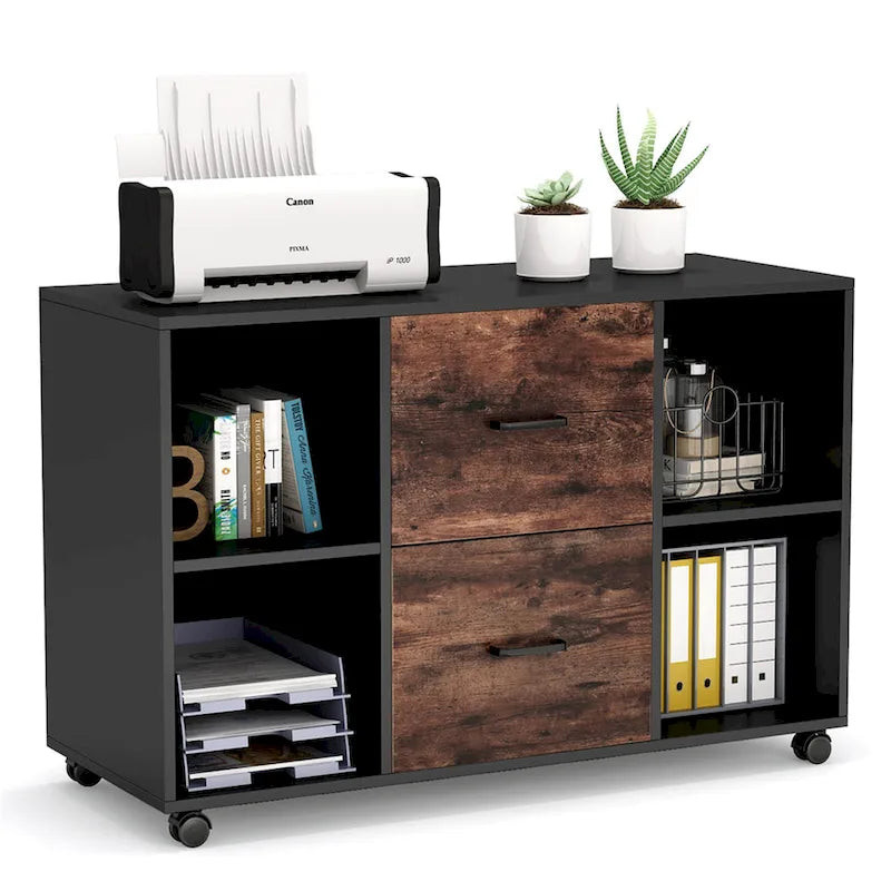 File Cabinet with 2 Drawers and 4 Open Shelves