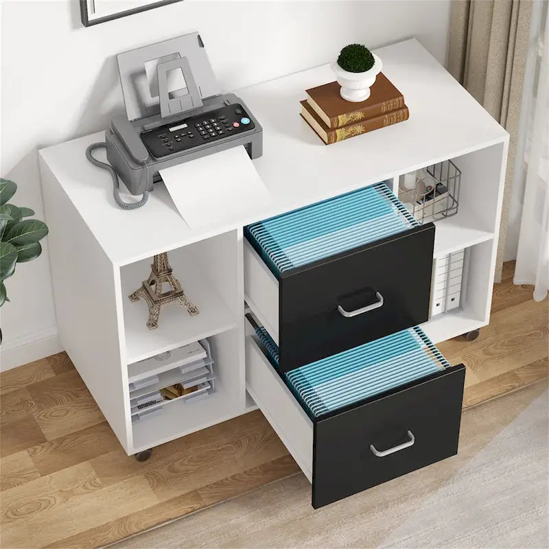 File Cabinet with 2 Drawers and 4 Open Shelves