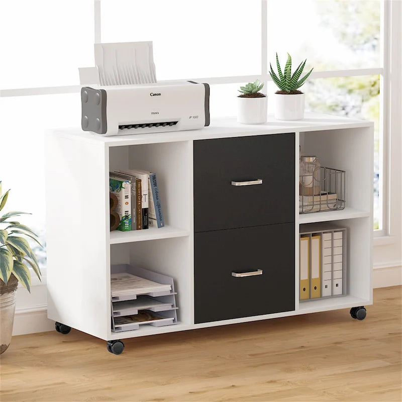 File Cabinet with 2 Drawers and 4 Open Shelves