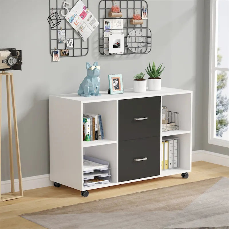 File Cabinet with 2 Drawers and 4 Open Shelves