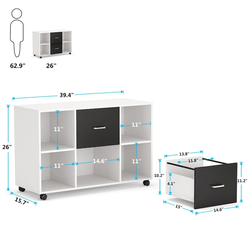File Cabinet with 2 Drawers and 4 Open Shelves
