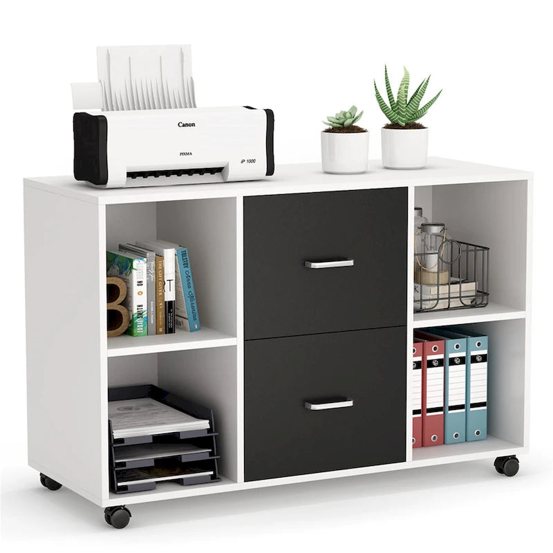 File Cabinet with 2 Drawers and 4 Open Shelves