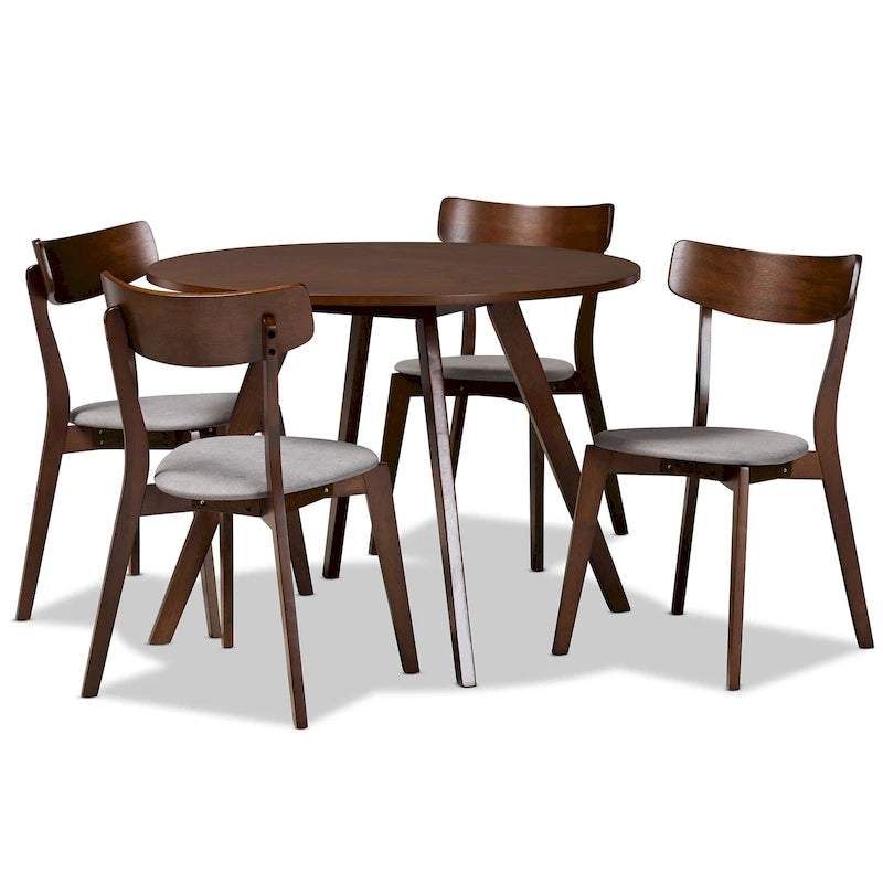 5-Piece Round Dining Set with Upholstered Chairs