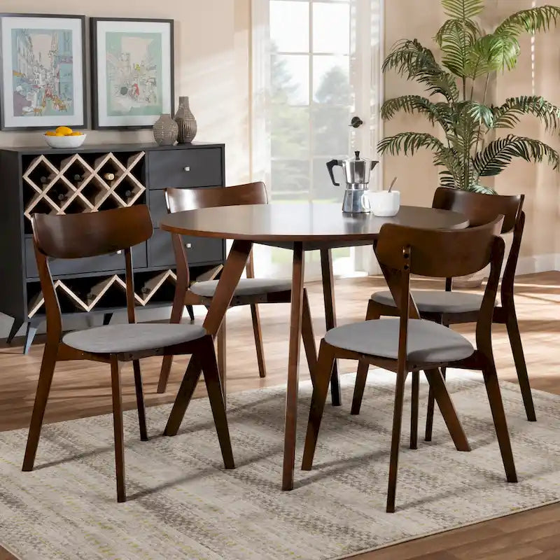 5-Piece Round Dining Set with Upholstered Chairs
