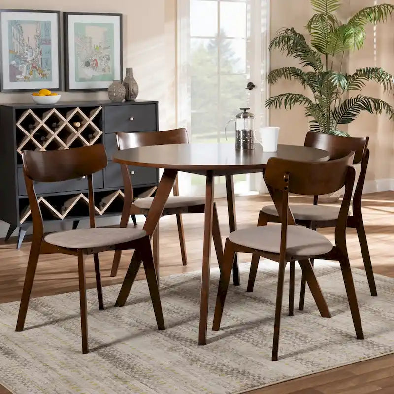 5-Piece Round Dining Set with Upholstered Chairs