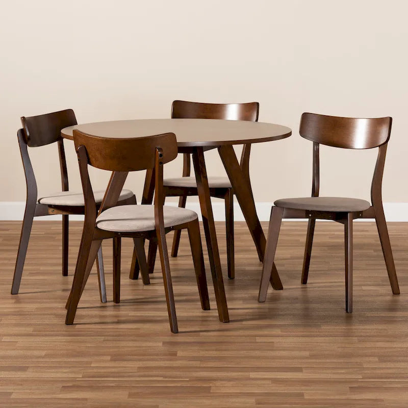 5-Piece Round Dining Set with Upholstered Chairs