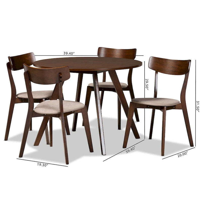 5-Piece Round Dining Set with Upholstered Chairs