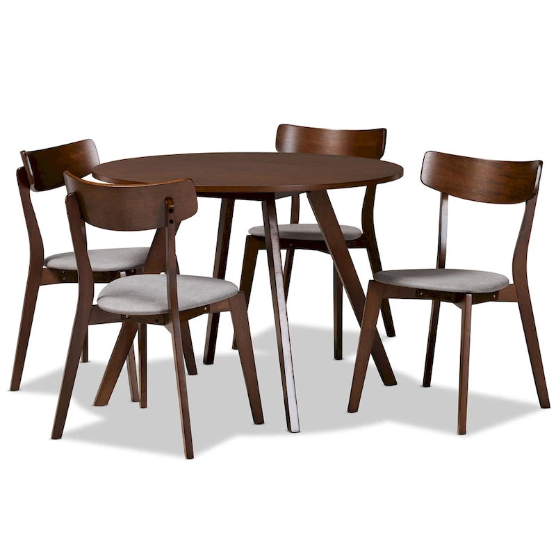 5-Piece Round Dining Set with Upholstered Chairs