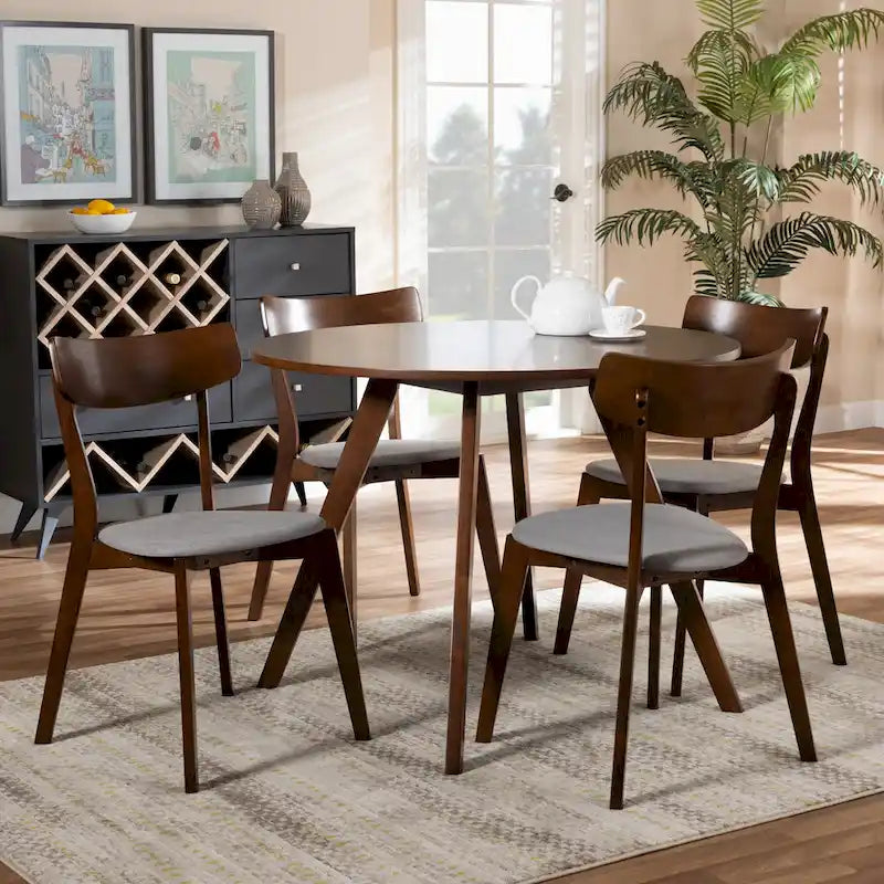 5-Piece Round Dining Set with Upholstered Chairs