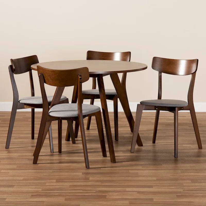 5-Piece Round Dining Set with Upholstered Chairs