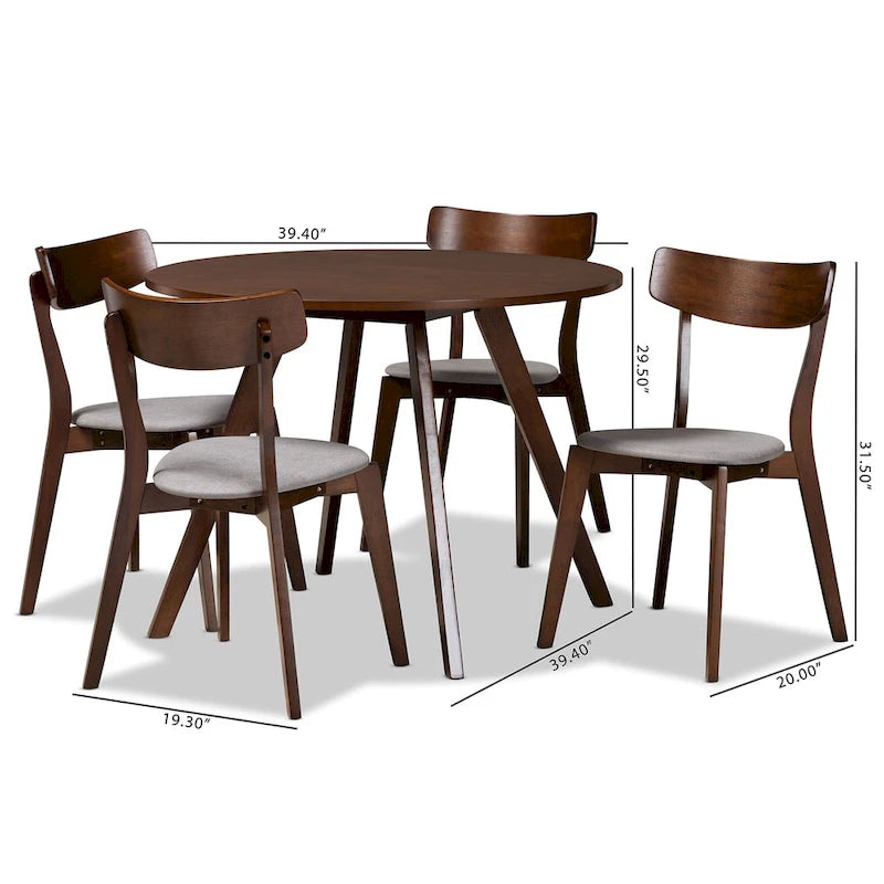 5-Piece Round Dining Set with Upholstered Chairs