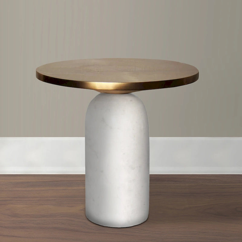 Round Brass and White Marble Accent Table