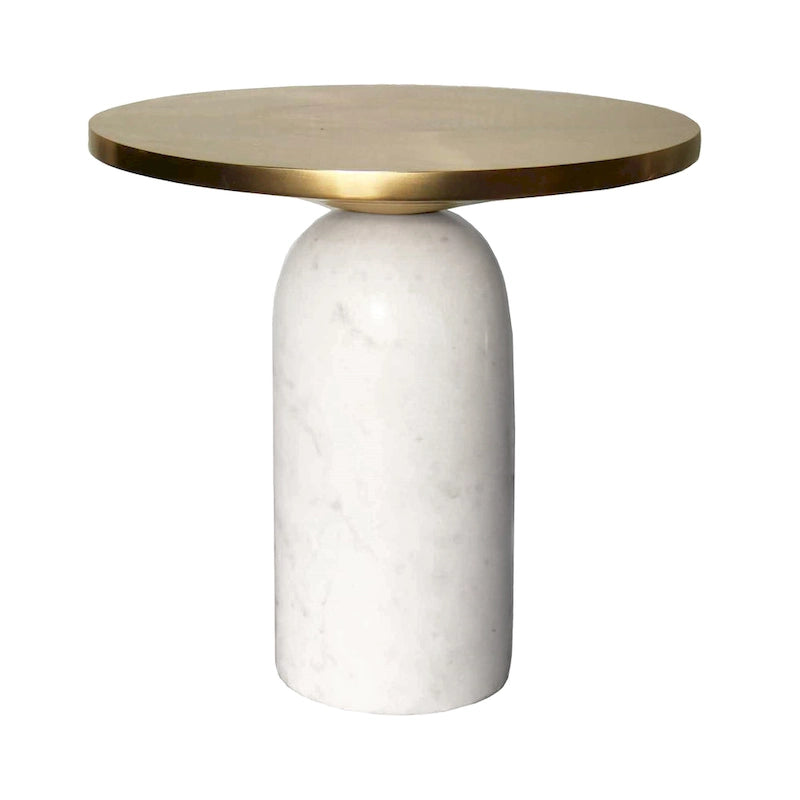 Round Brass and White Marble Accent Table