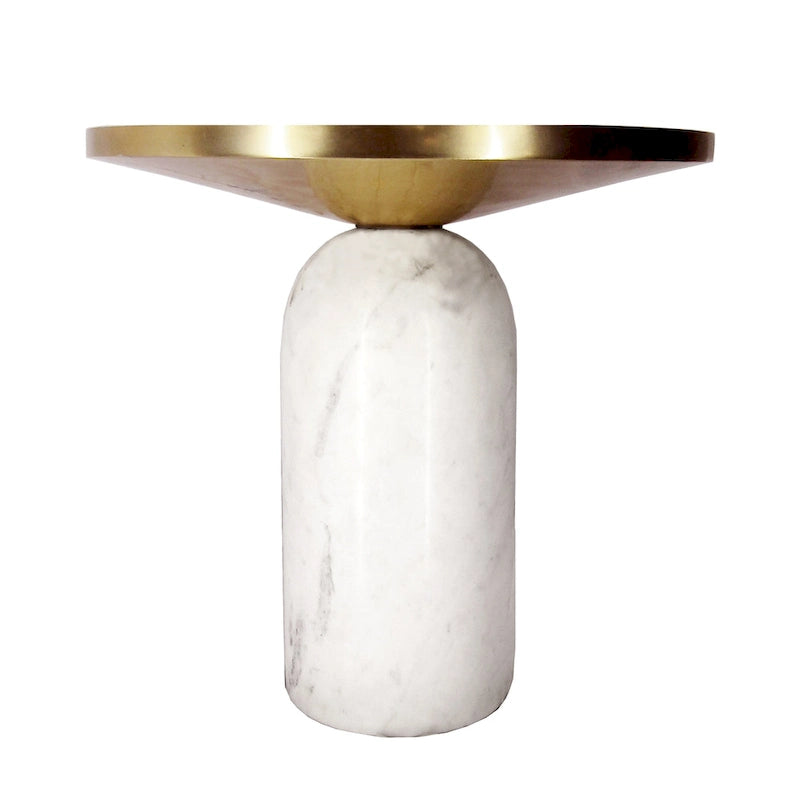 Round Brass and White Marble Accent Table