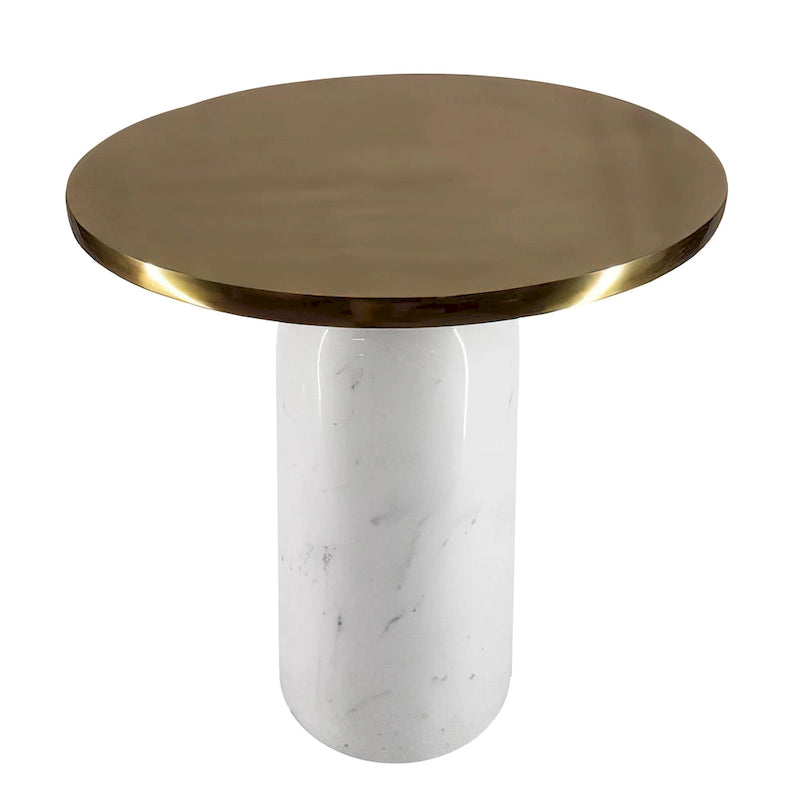 Round Brass and White Marble Accent Table