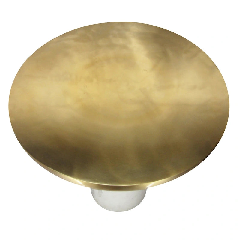 Round Brass and White Marble Accent Table