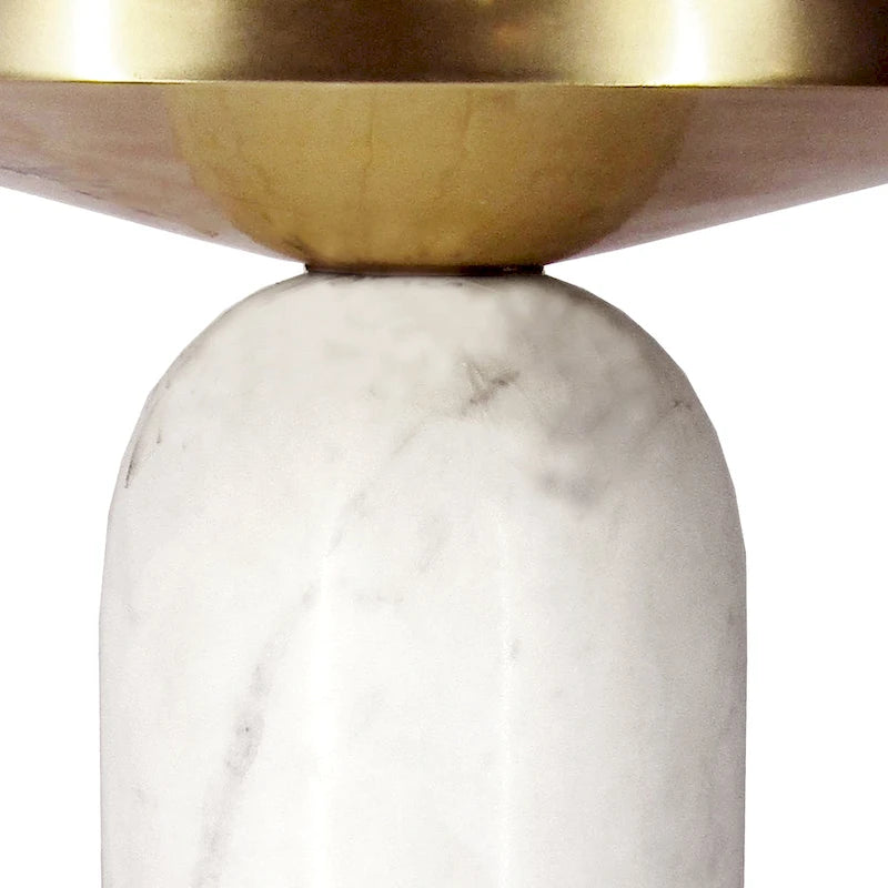 Round Brass and White Marble Accent Table